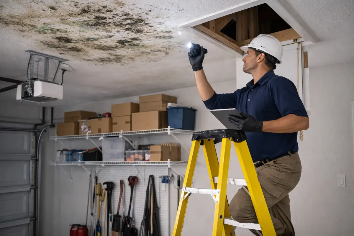 Residential mold inspector in garage
